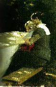 Peter Severin Kroyer figurstudie av anna ancher med helga i knaet oil painting